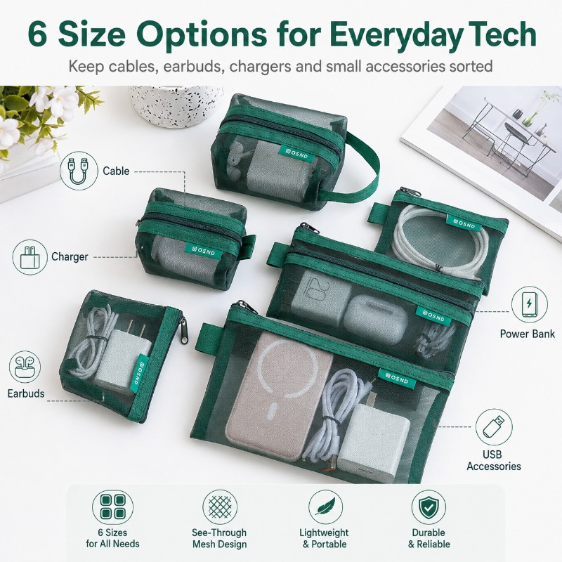 6-teiliges Mesh-Tech-Organizer – Office Tech Backpack Bewertung und Preis